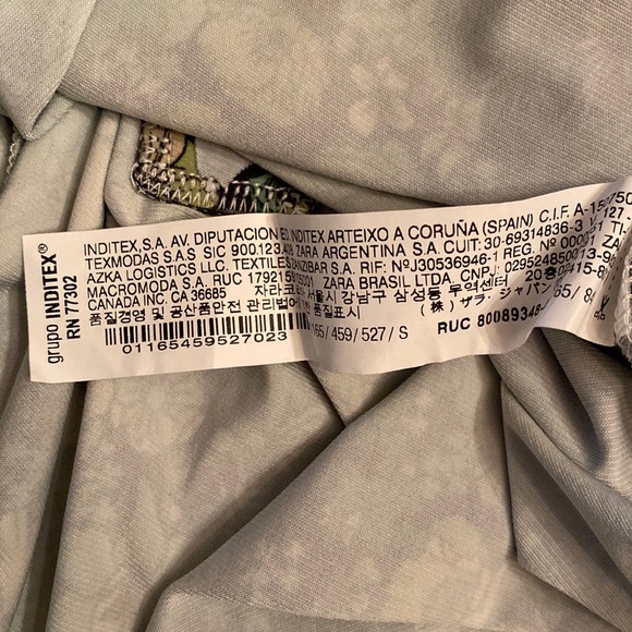 ZARA Floral Print Mini Shirt Dress S Green White Long Sleeve V-Neck Retro - Picture 6 of 12